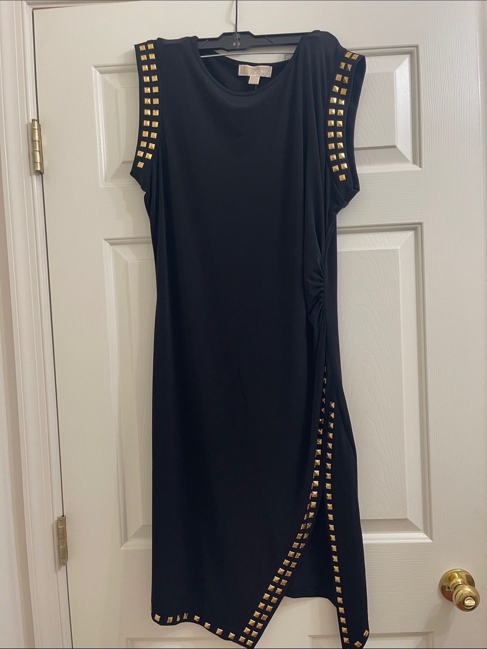 MICHAEL Michael Kors Black Midi Dress with Gold Stud Accents